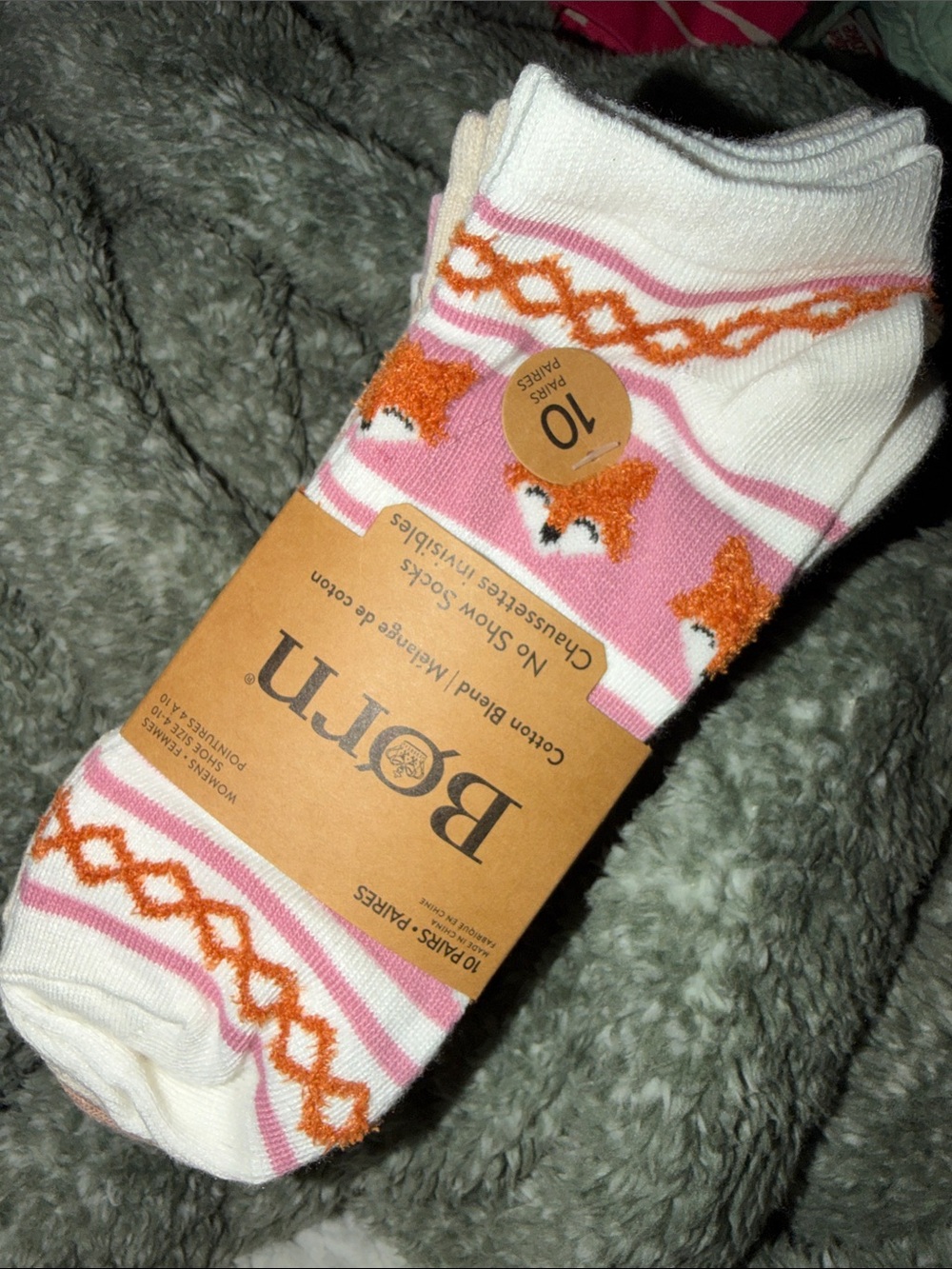 10 PACK! BORN Fox multi colors/multi patterns. No-Show Socks! Great deal!